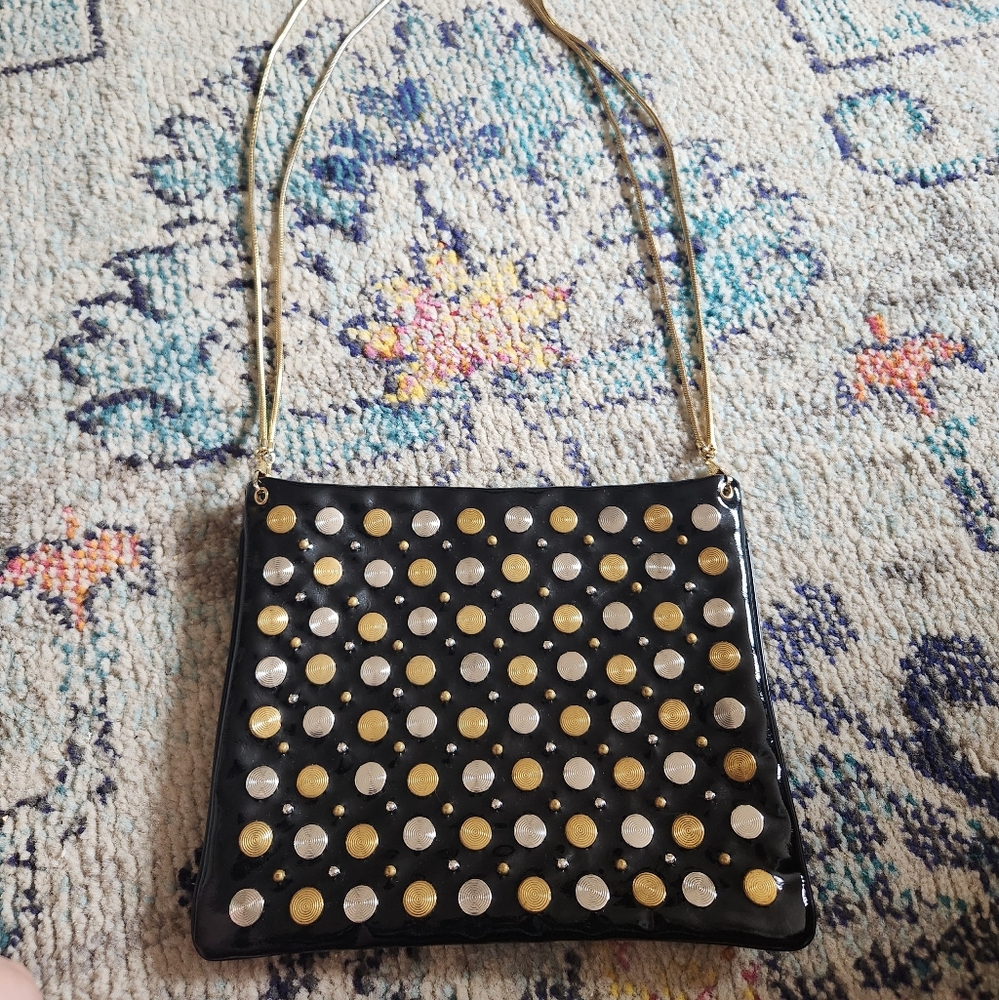 Chic Black and Gold Studded Crossbody Bag